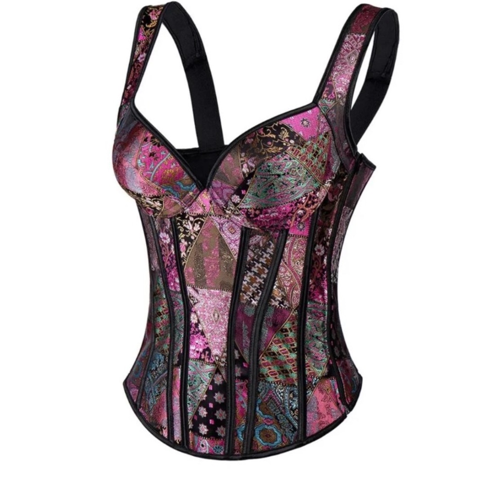 Women's Patchwork Corset Top - Multicolor